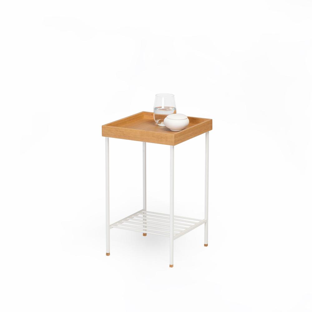 EDGE Saksılık / Yan Sehpa, Meşe Kare Sarı Tablalı, Metal Ayaklı, Orta Boy