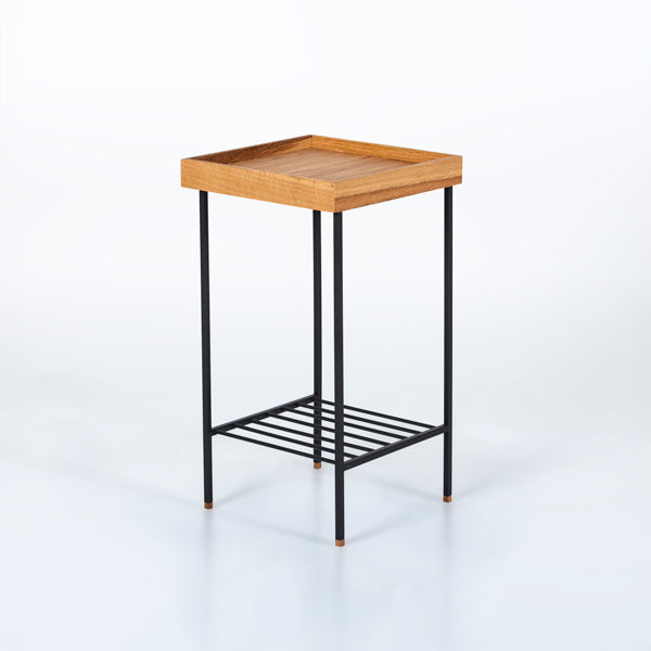 EDGE Saksılık / Yan Sehpa, Meşe Kare Sarı Tablalı, Metal Ayaklı, Orta Boy