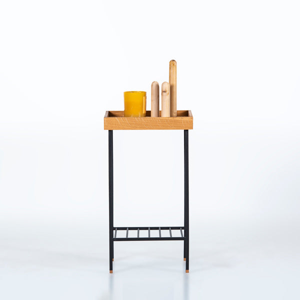 EDGE Saksılık / Yan Sehpa, Meşe Kare Sarı Tablalı, Metal Ayaklı, Orta Boy