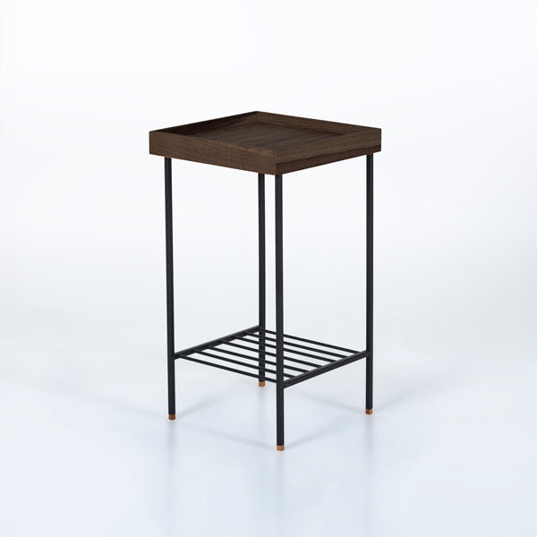 EDGE Saksılık / Yan Sehpa, Meşe Kare Sarı Tablalı, Metal Ayaklı, Orta Boy