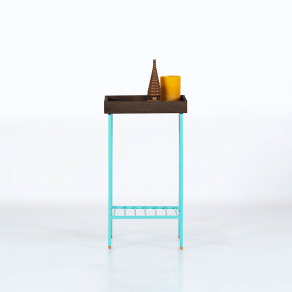 EDGE Saksılık / Yan Sehpa, Meşe Kare Sarı Tablalı, Metal Ayaklı, Orta Boy