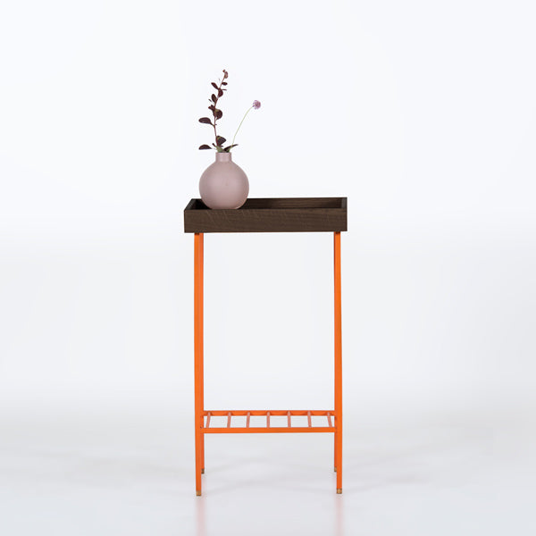 EDGE Saksılık / Yan Sehpa, Meşe Kare Sarı Tablalı, Metal Ayaklı, Orta Boy