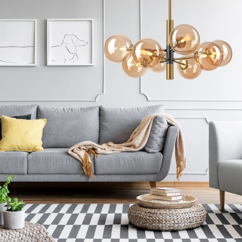 Sekizli Bal Renk Camlı Sarkıt Avize