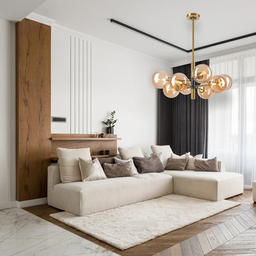 Sekizli Bal Renk Camlı Sarkıt Avize