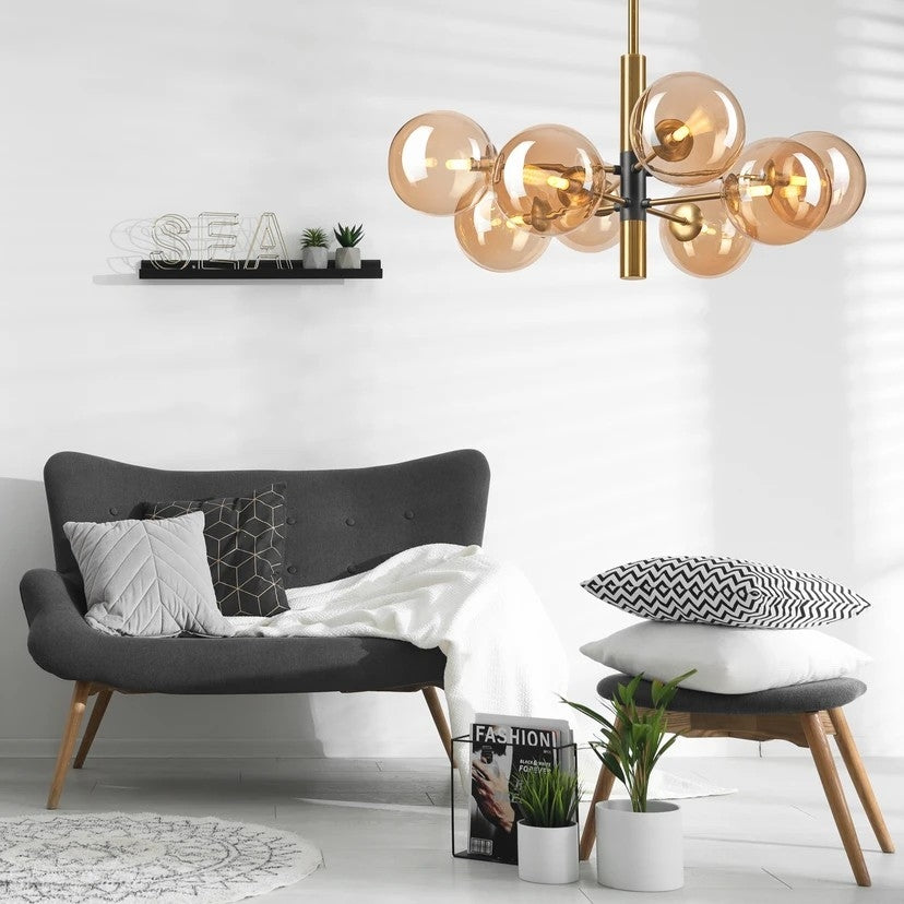 Sekizli Bal Renk Camlı Sarkıt Avize