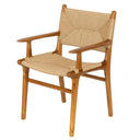 Sentetik Rattan İp Oturumlu Kolçaklı Teak Sandalye