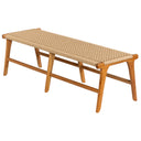 Sentetik Rattan İp Oturumlu Teak Bench Sandalye