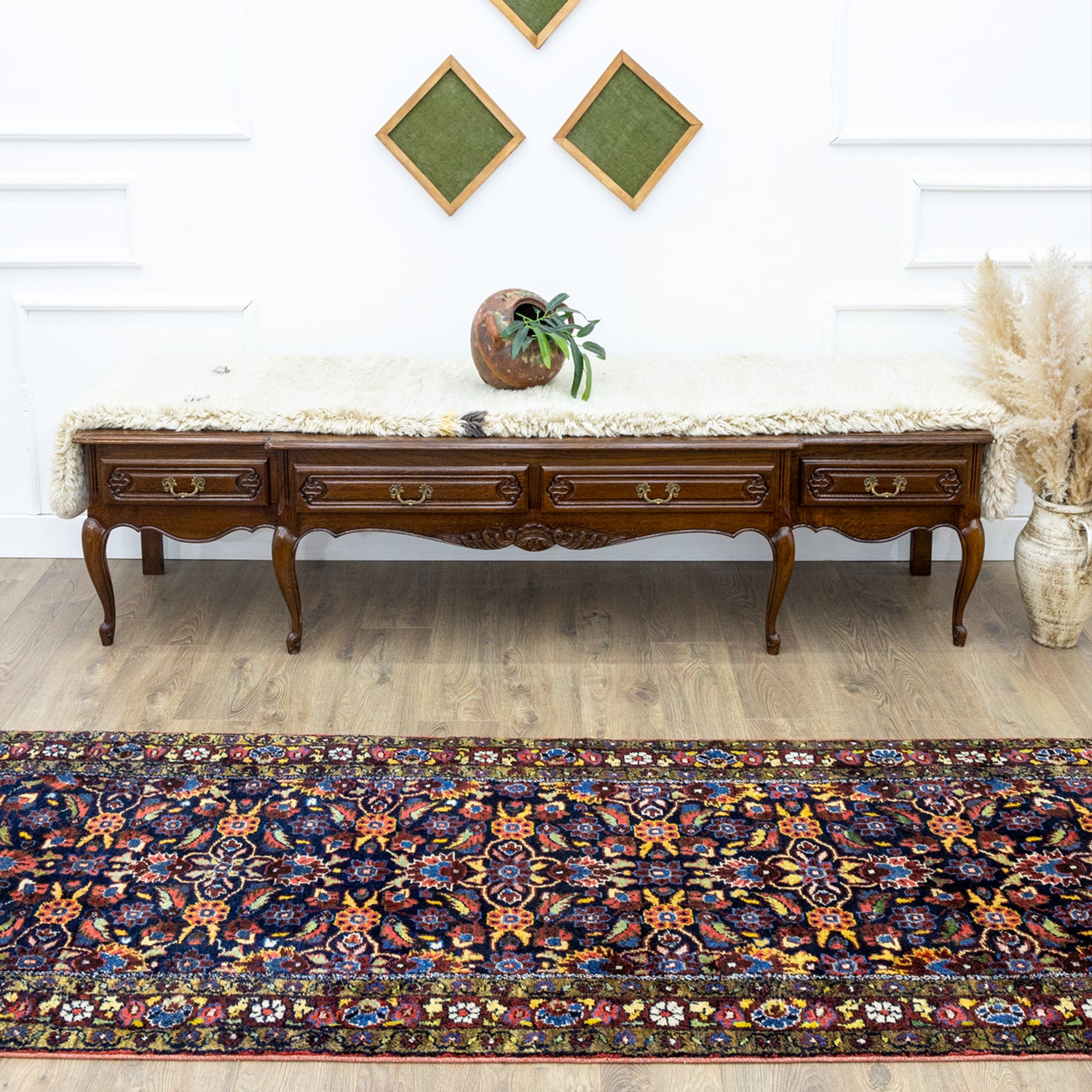 Sera Floral Desenli El Dokuma Yün Halı 100X313 Cm