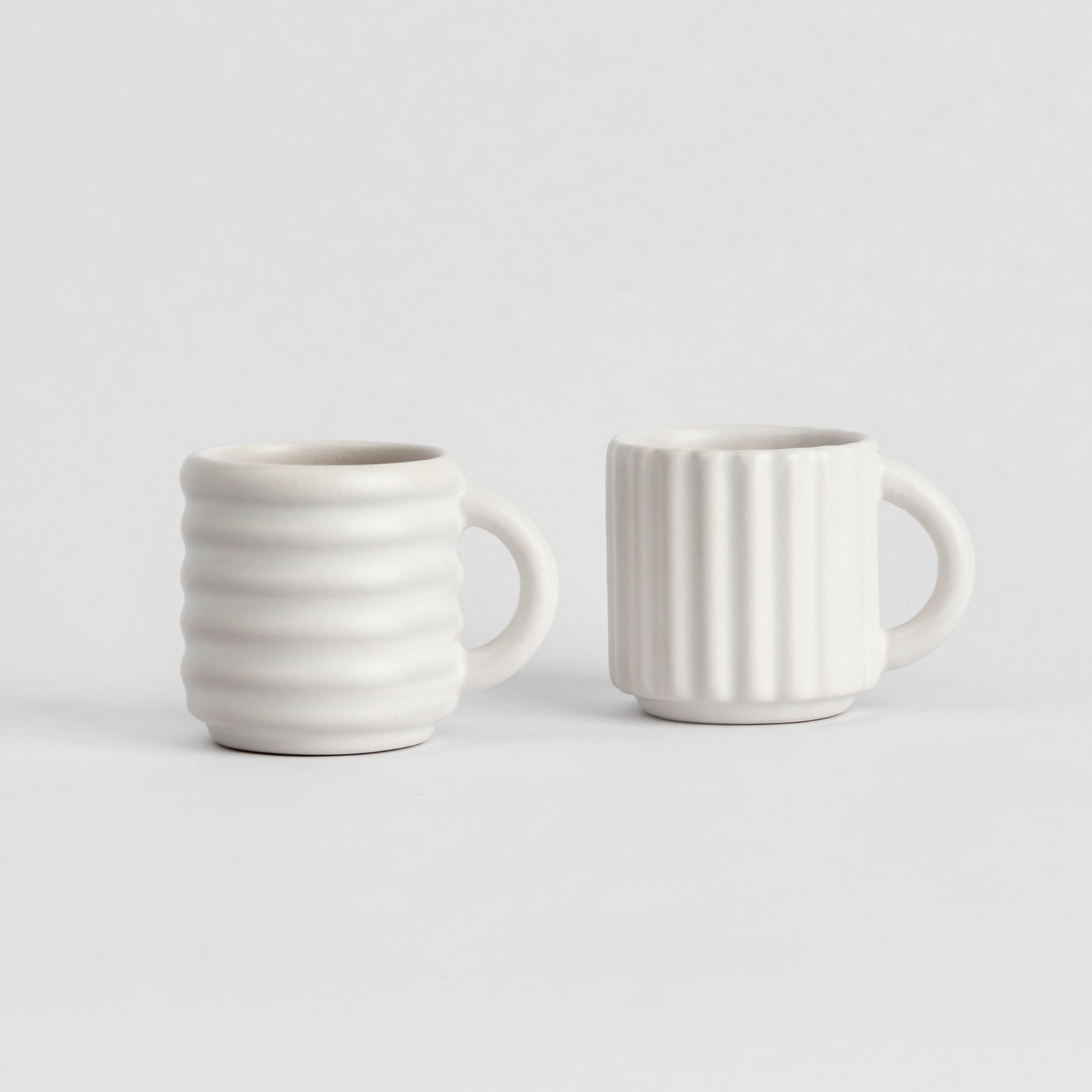 Seramik El Yapımı Espresso Fincani | Ripple 2'li Set-Fincan & Kupa-Form&Seek-beyaz-NowShopFun