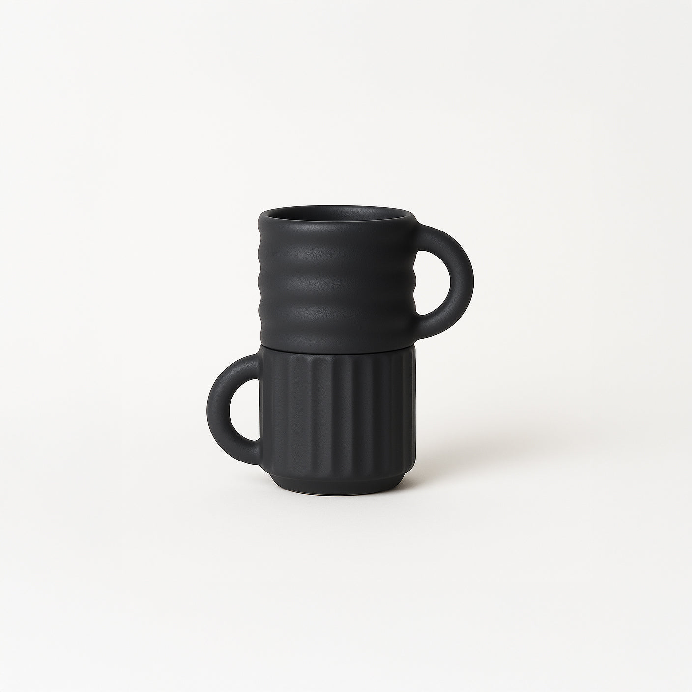 Seramik El Yapımı Espresso Fincani | Ripple 2'li Set-Fincan & Kupa-Form&Seek-siyah-NowShopFun
