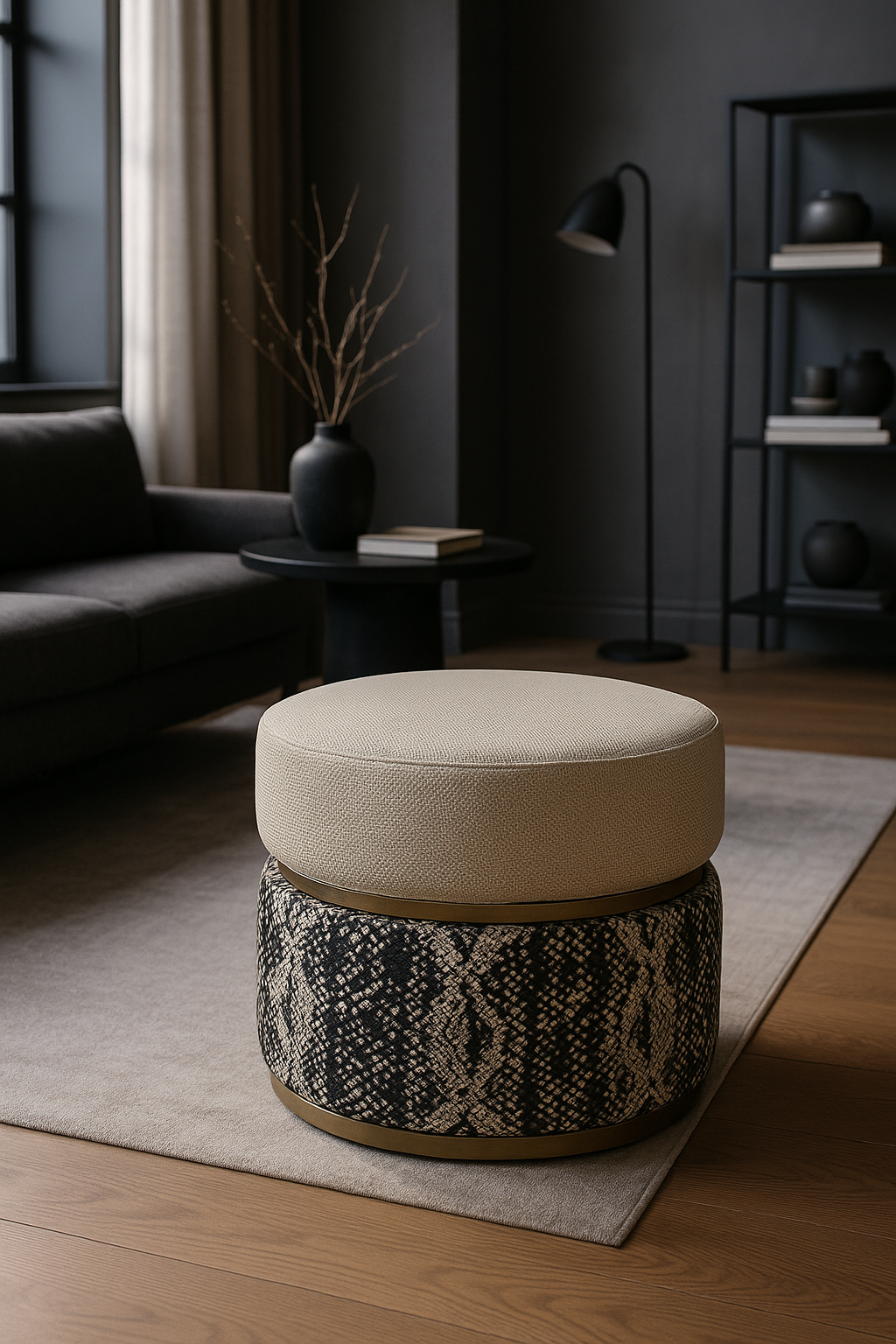 Serpente Jakarlı Şönil Yuvarlak Puf