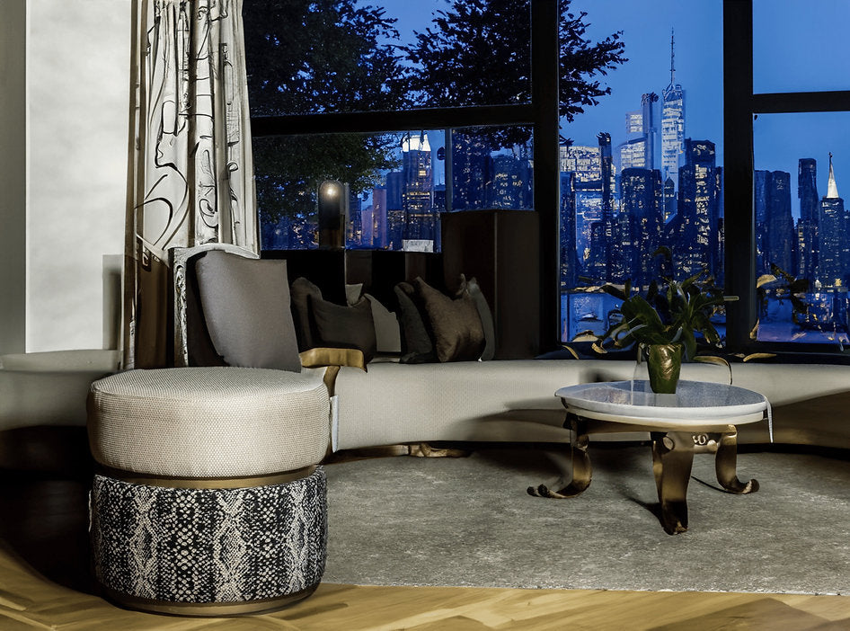 Serpente Jakarlı Şönil Yuvarlak Puf