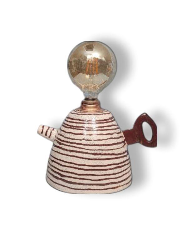 Çaydanlık Formlu Kahverengi Çizgili Abajur