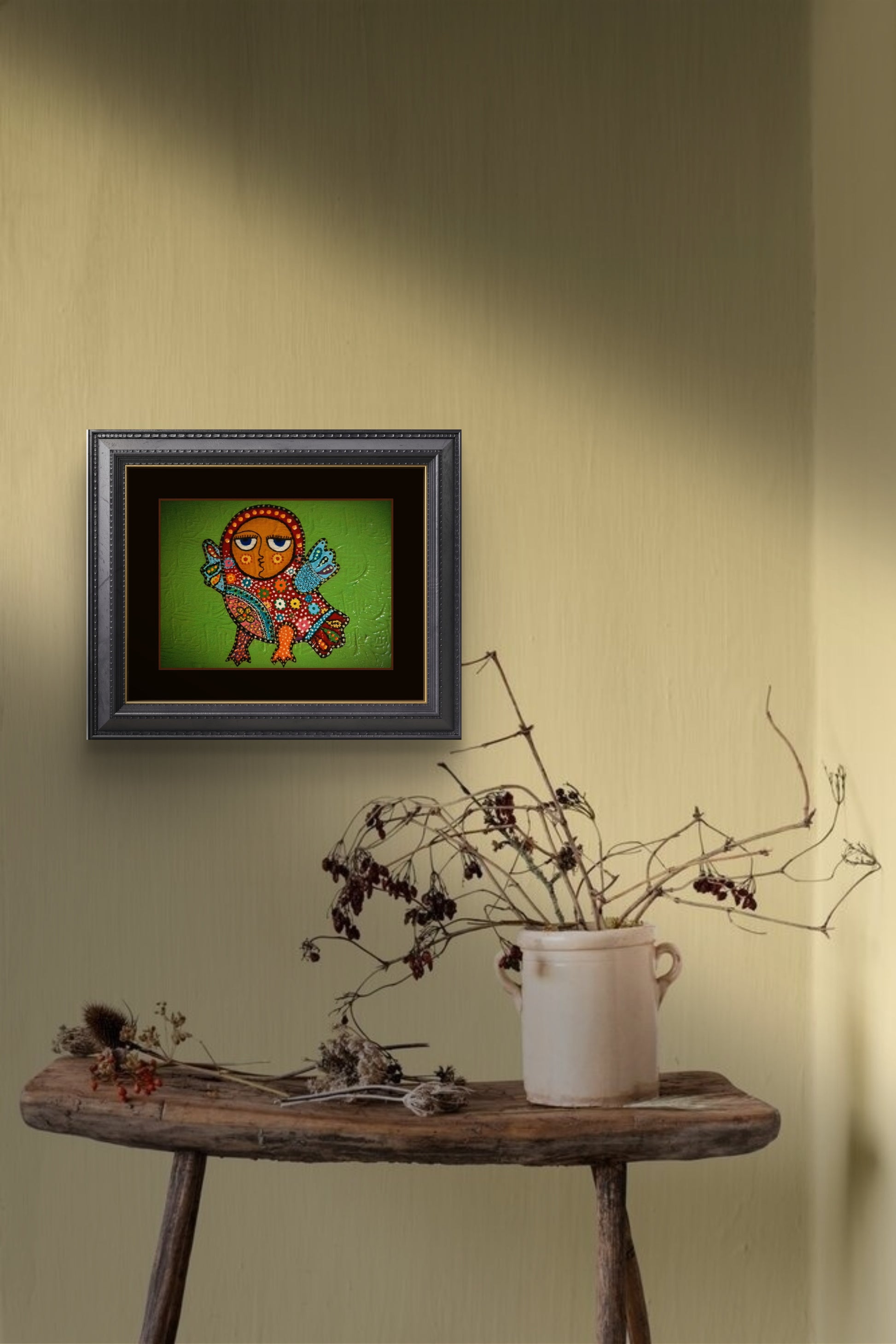 Sevimli Kuş Tablo El Yapımı Ahşap Üzerine Akrilik Duvar Dekoru