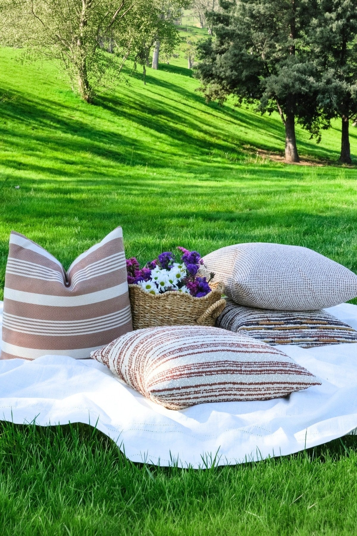 Siena Terrace - Çizgili Toprak Tonlu Outdoor Kırlent Seti