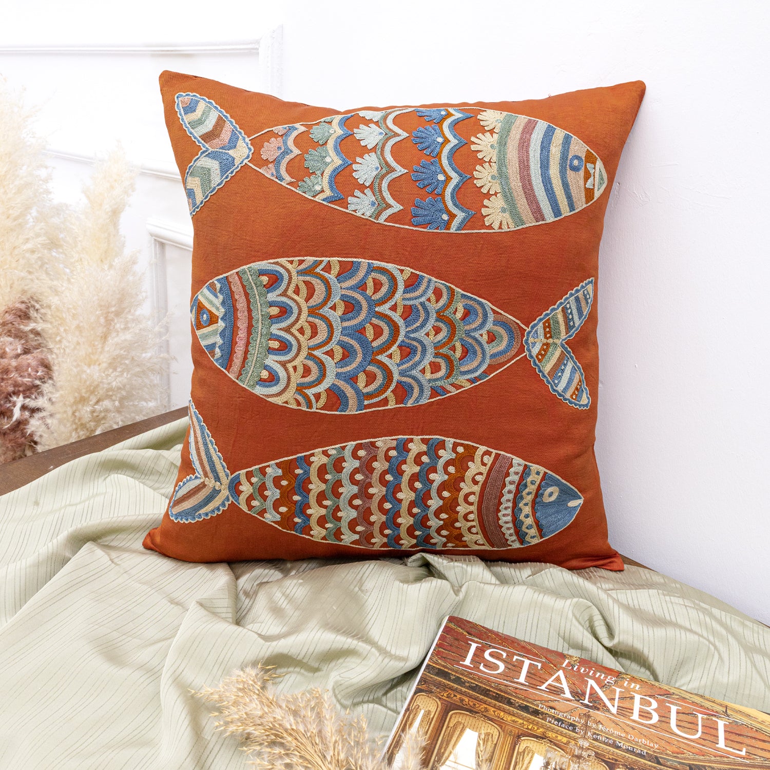 Sistan Balık Desenli Kırlent 50x50 cm-Yastık & Kırlent-Soho Antiq-NowShopFun