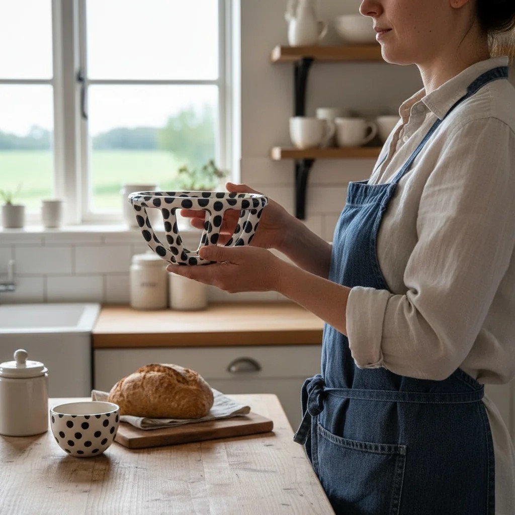 Siyah Benekli Seramik Sepet