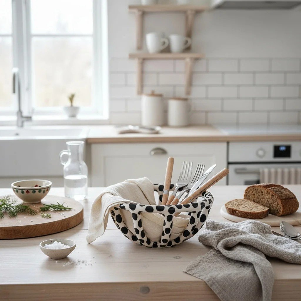 Siyah Benekli Seramik Sepet