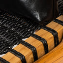 Siyah Deri Sırtlıklı Siyah Sentetik Rattan İp Oturumlu Kolçaklı Teak Sandalye-Artika Design-NowShopFun