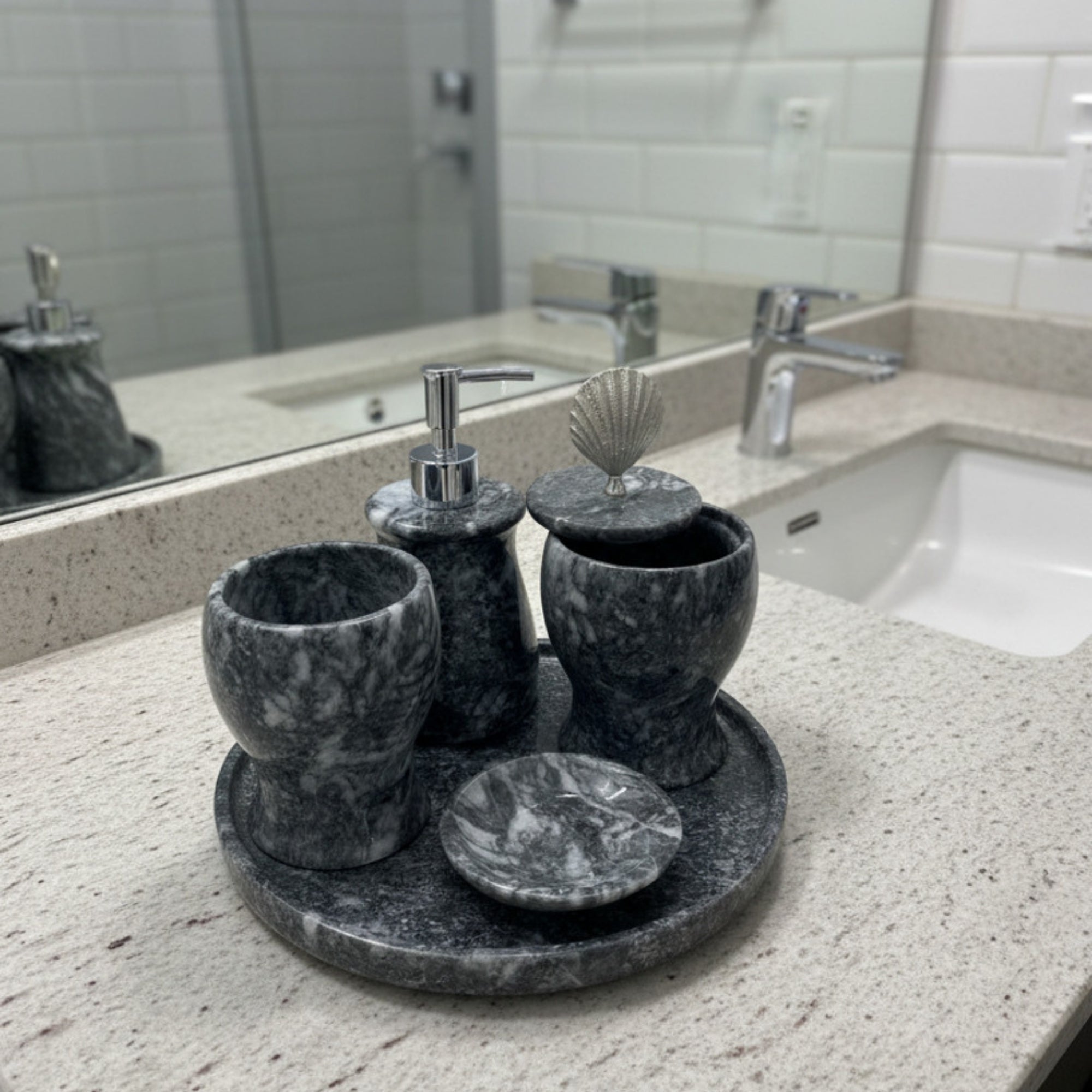 Siyah Mermer 5 Parça Banyo Seti