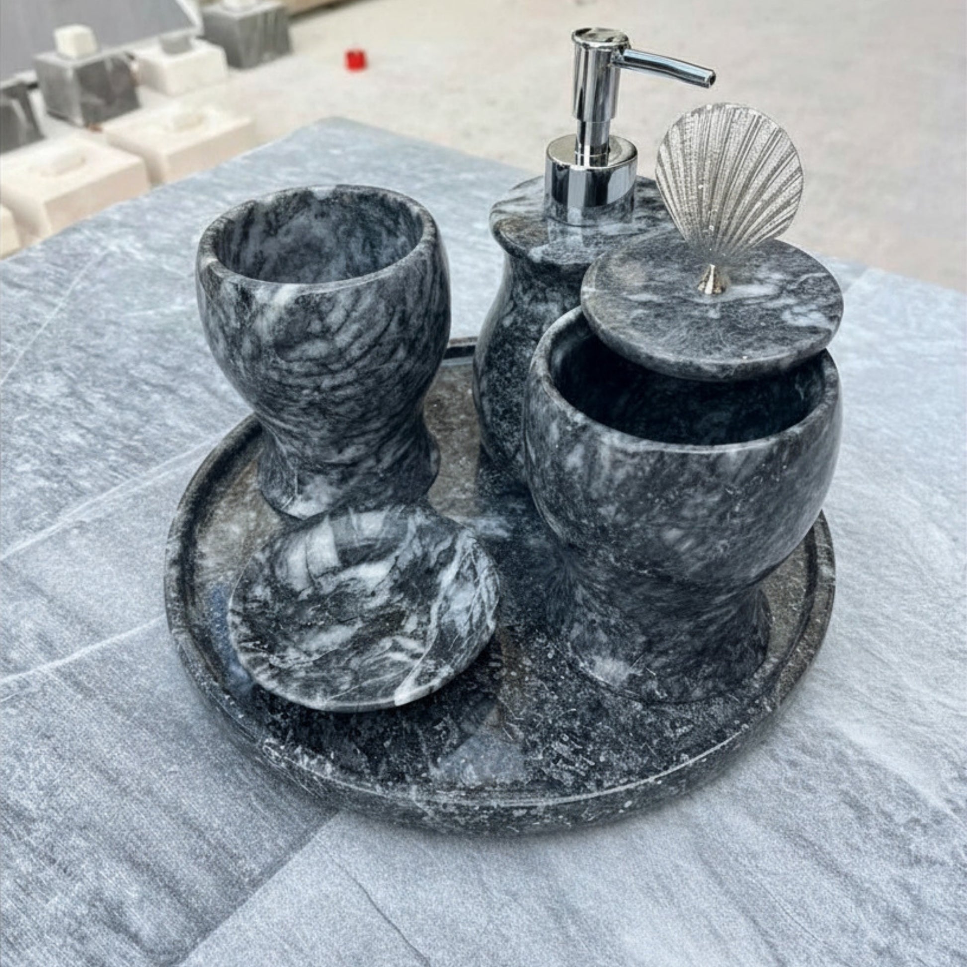 Siyah Mermer 5 Parça Banyo Seti