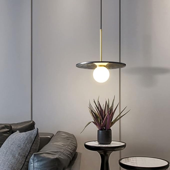 Siyah Mermer Disk Cam Sarkıt Avize-Avize-Tarz Aydınlatma-NowShopFun