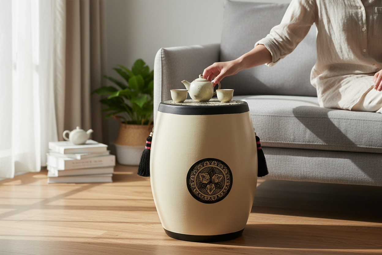 Siyah Püsküllü Seramik Sehpa/Tabure-Yan Sehpa-Box Co Concept-NowShopFun