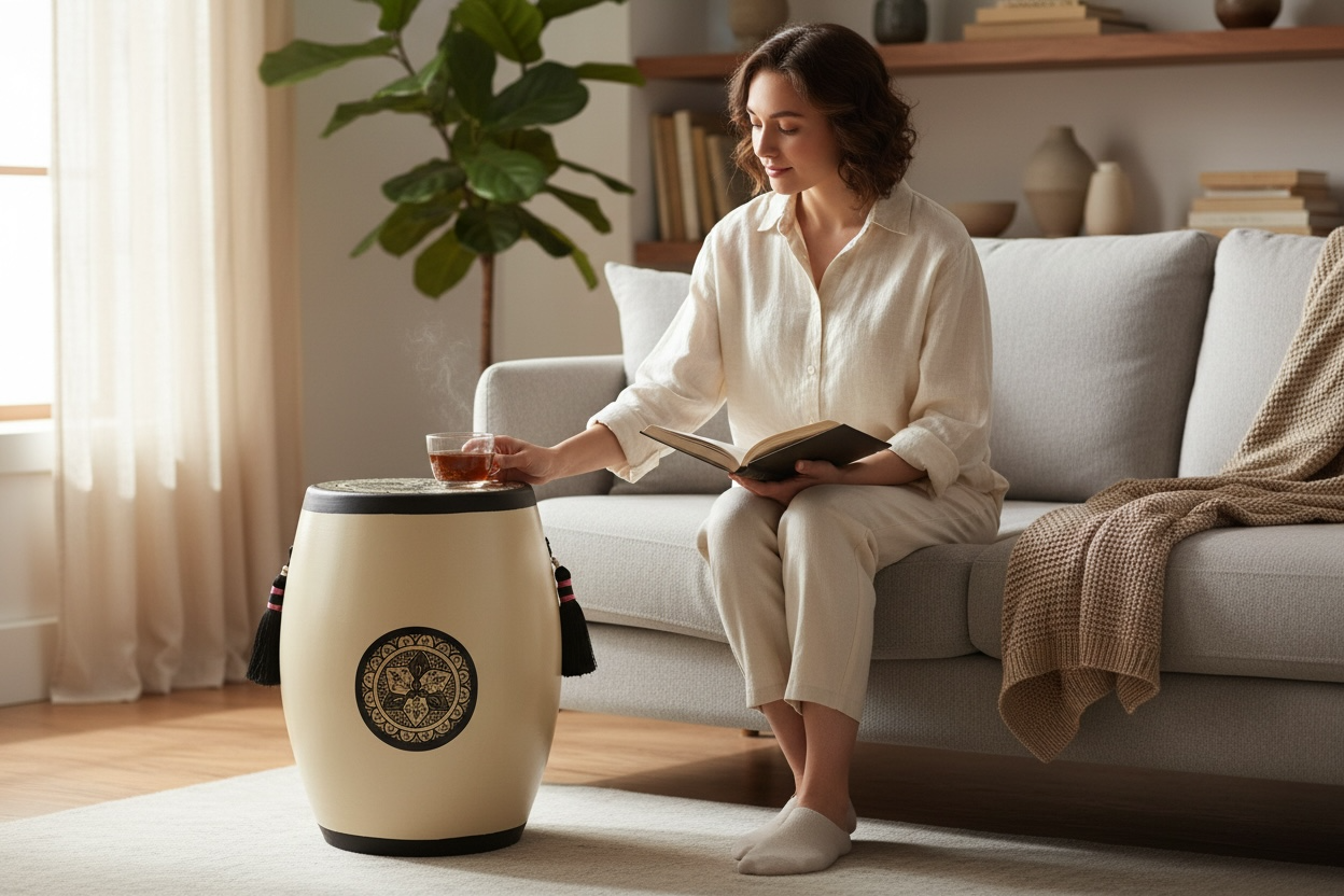 Siyah Püsküllü Seramik Sehpa/Tabure-Yan Sehpa-Box Co Concept-NowShopFun