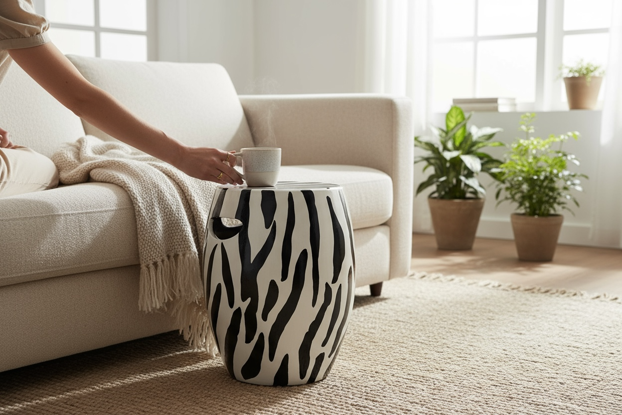 Siyah Zebra Desen Seramik Sehpa