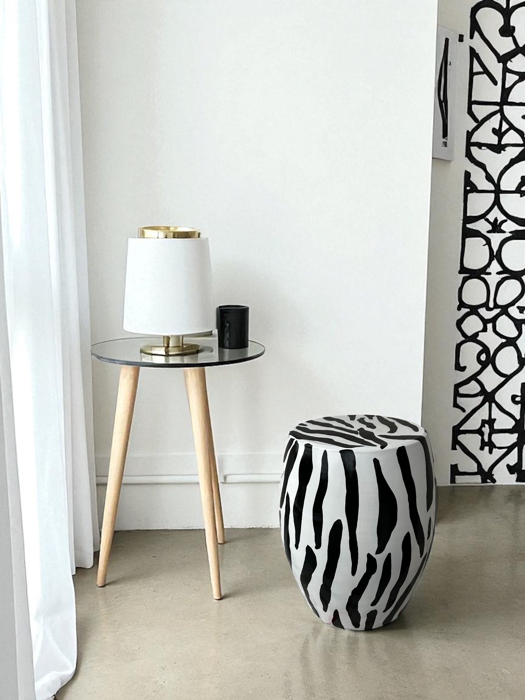 Siyah Zebra Desen Seramik Sehpa