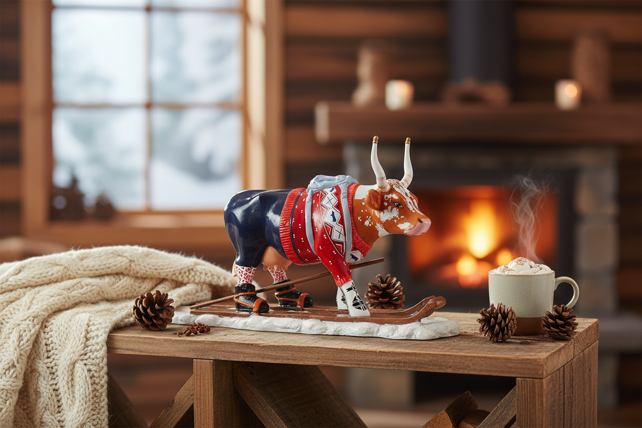 Ski Cow - El Yapımı Dekoratif İnek Figürü (Cow Parade)