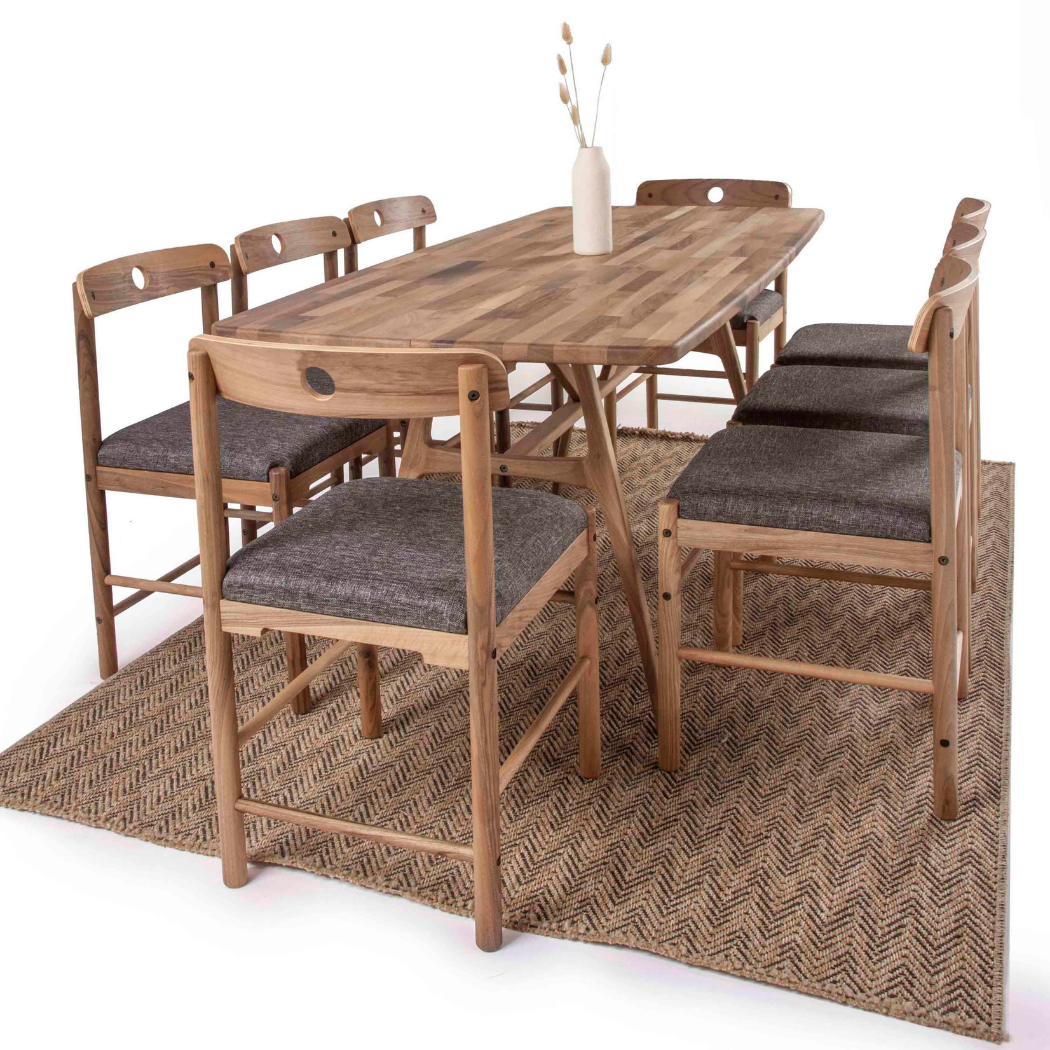 8 Kişilik Slim Masif Ceviz Masa