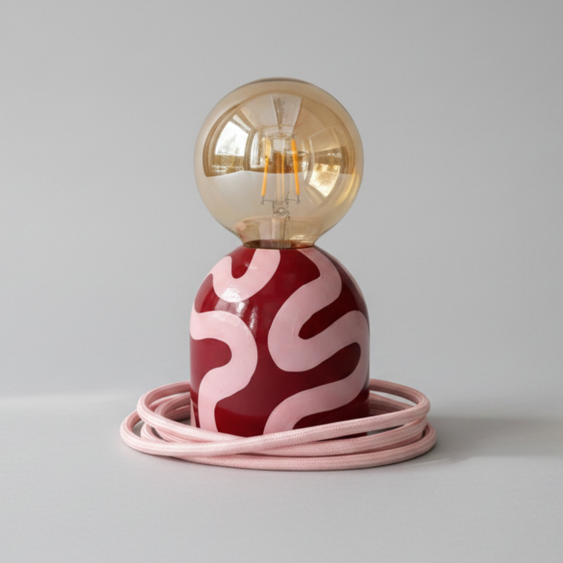 Snake Masa Lambası-Masa Lambası-Lins Design-Pembe Kumaş Kablo-NowShopFun