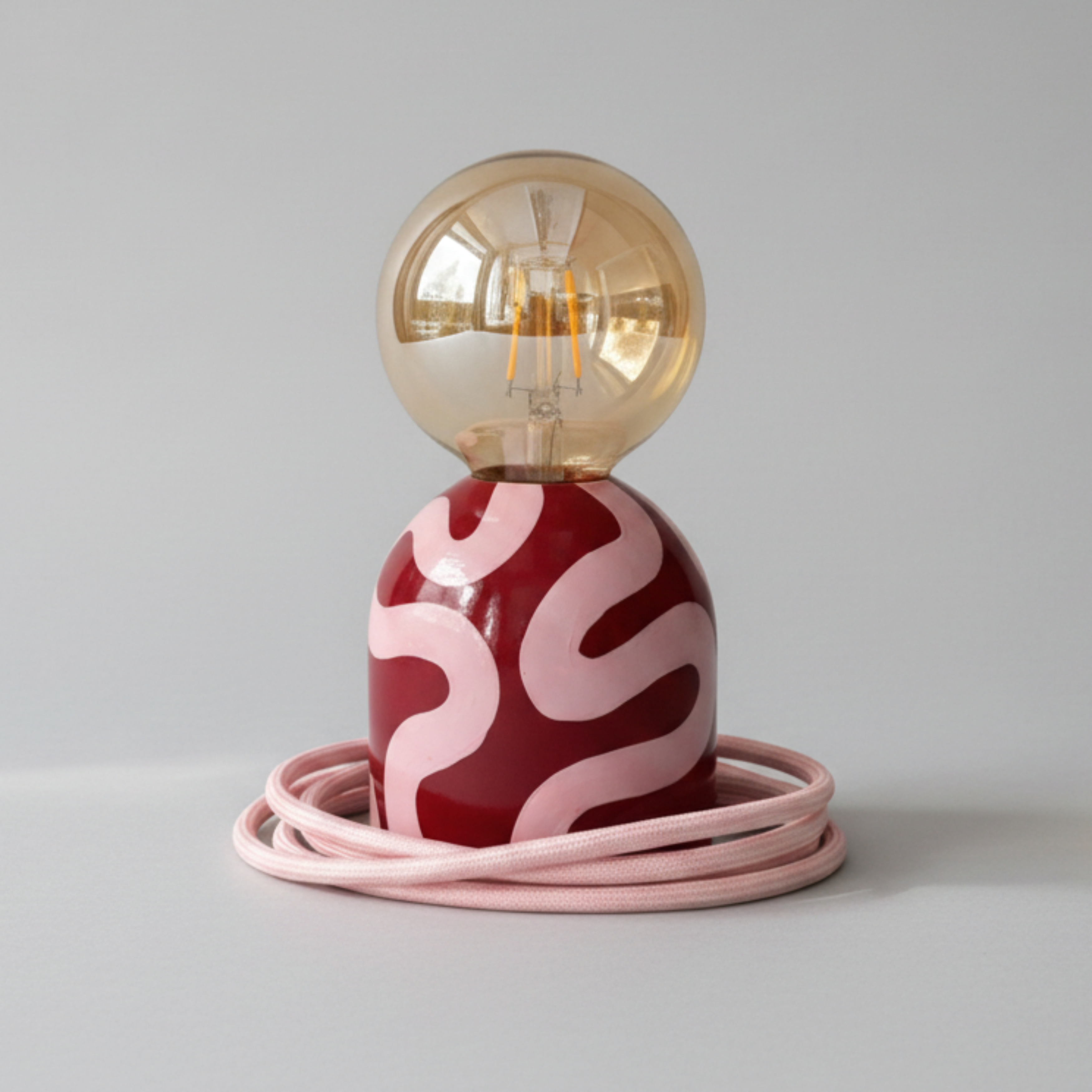 Snake Masa Lambası-Masa Lambası-Lins Design-Pembe Kumaş Kablo-NowShopFun