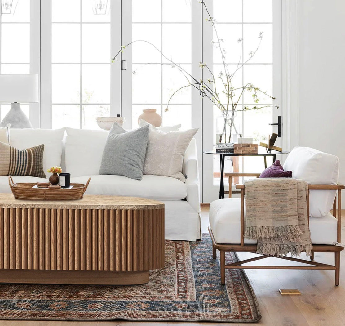 Alora Mermer Detaylı Ahşap Orta Sehpa