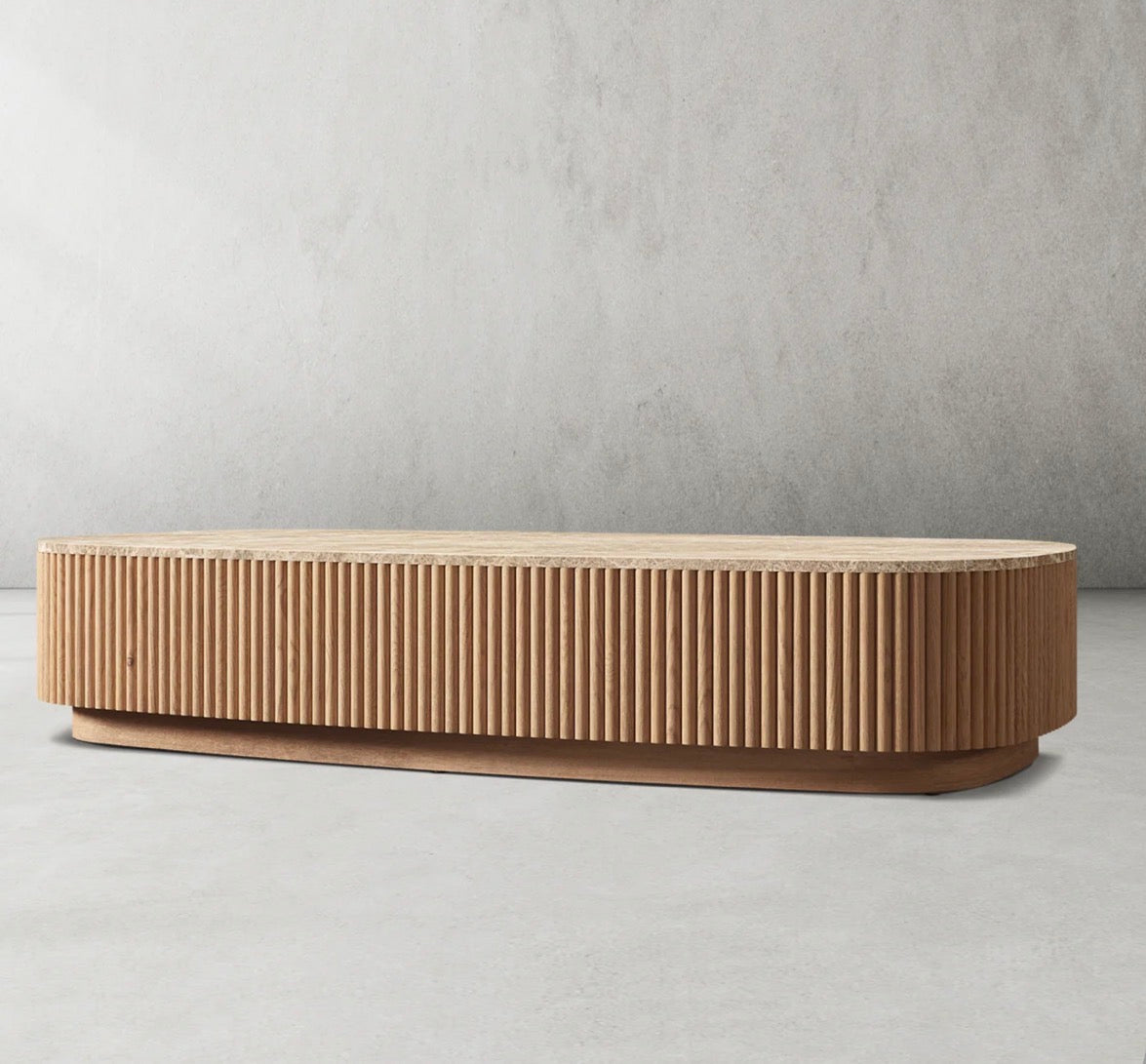 Alora Mermer Detaylı Ahşap Orta Sehpa