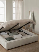 Soft Keten Kumaş Çift Kişilik Döşemeli Karyola-Karyola-Innature Home-Bej-180x200-NowShopFun