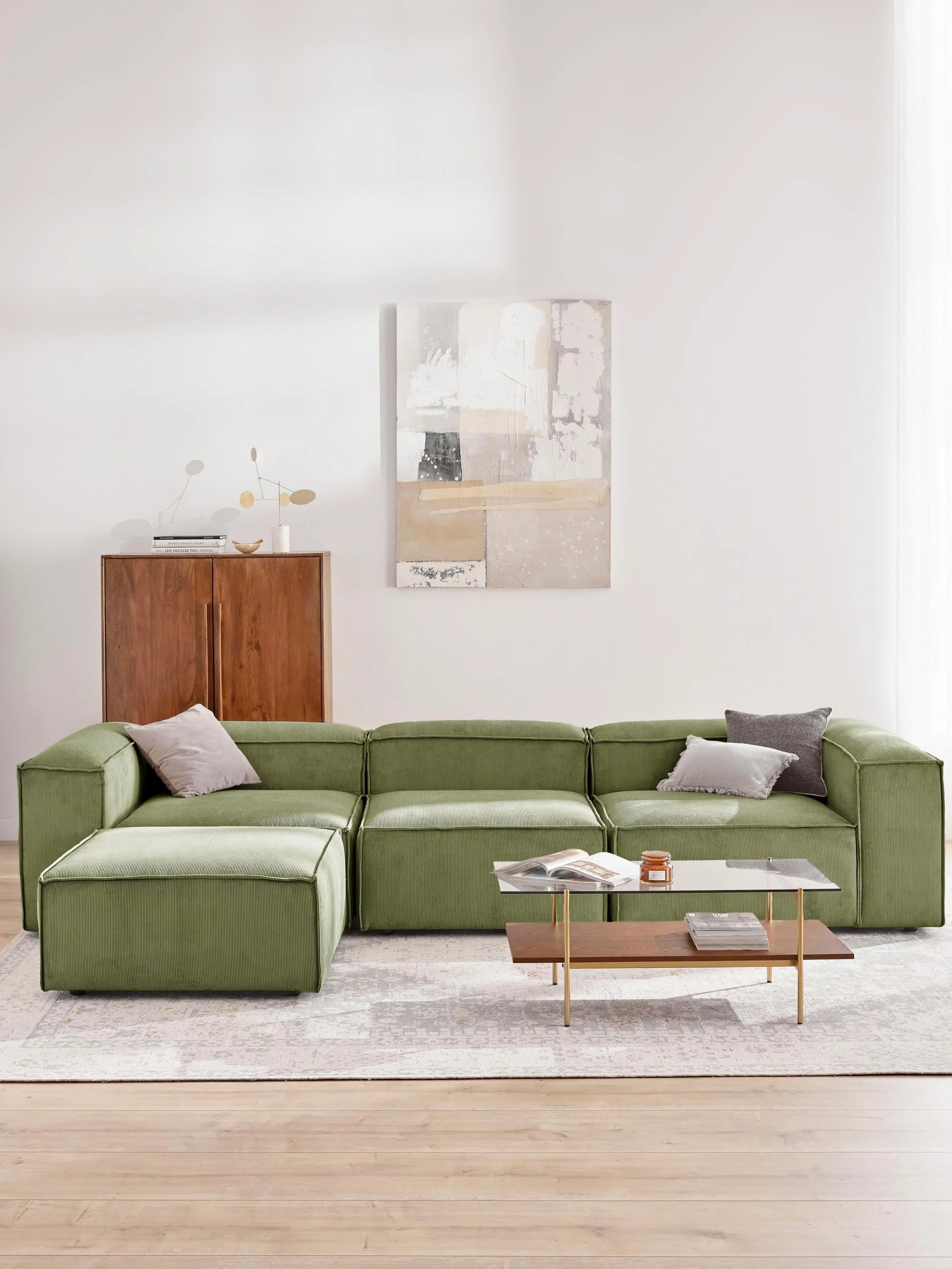 Soft Modüler Köşe Kanepe – Fitilli Kadife, 3-4 Kişilik