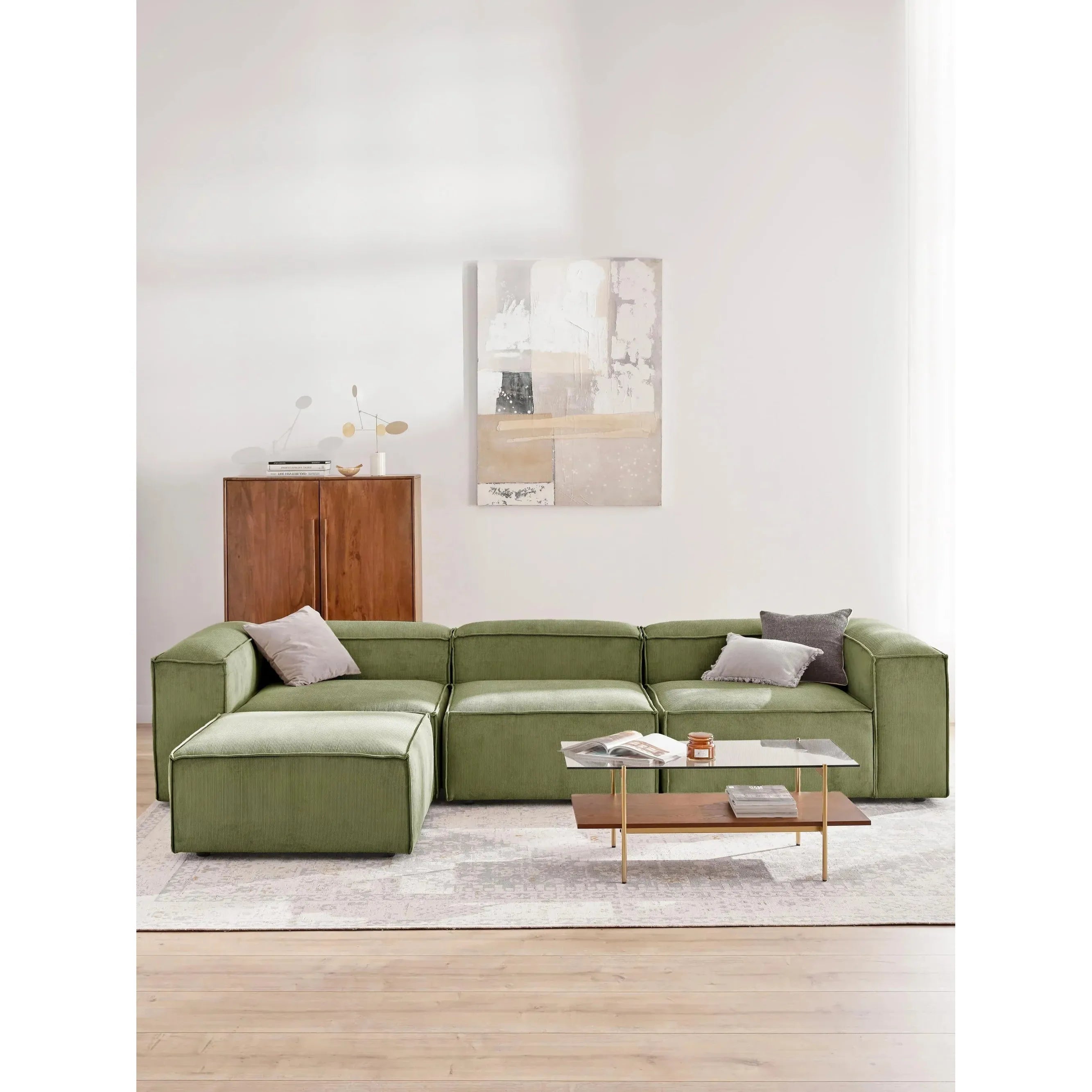 Soft Modüler Köşe Kanepe – Fitilli Kadife, 3-4 Kişilik