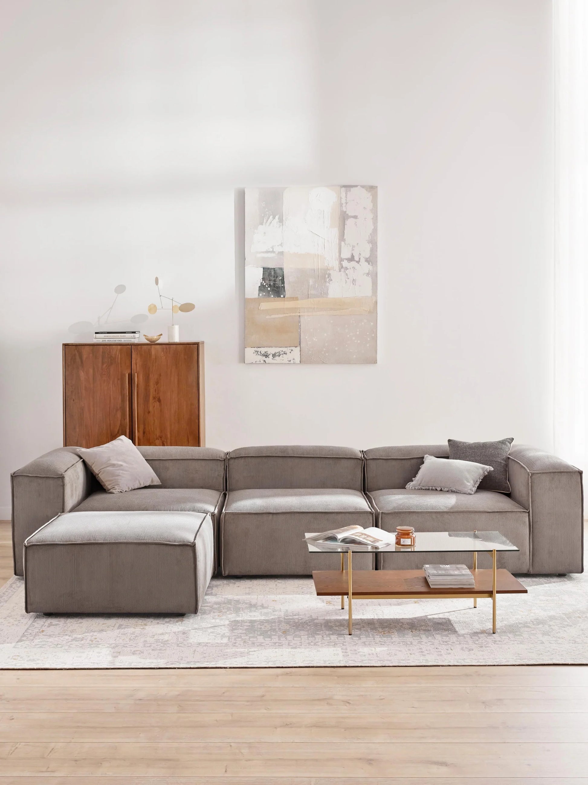 Soft Modüler Köşe Kanepe – Fitilli Kadife, 3-4 Kişilik