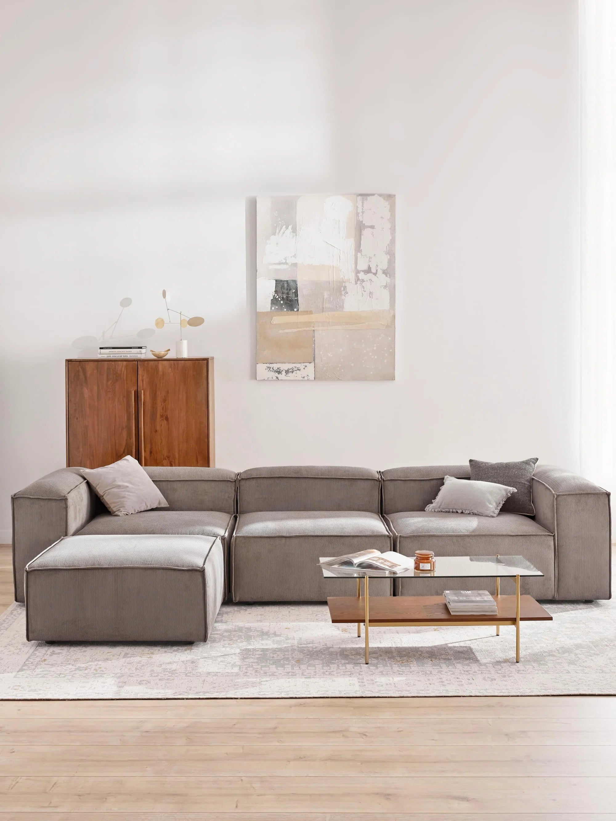 Soft Modüler Köşe Kanepe – Fitilli Kadife, 3-4 Kişilik