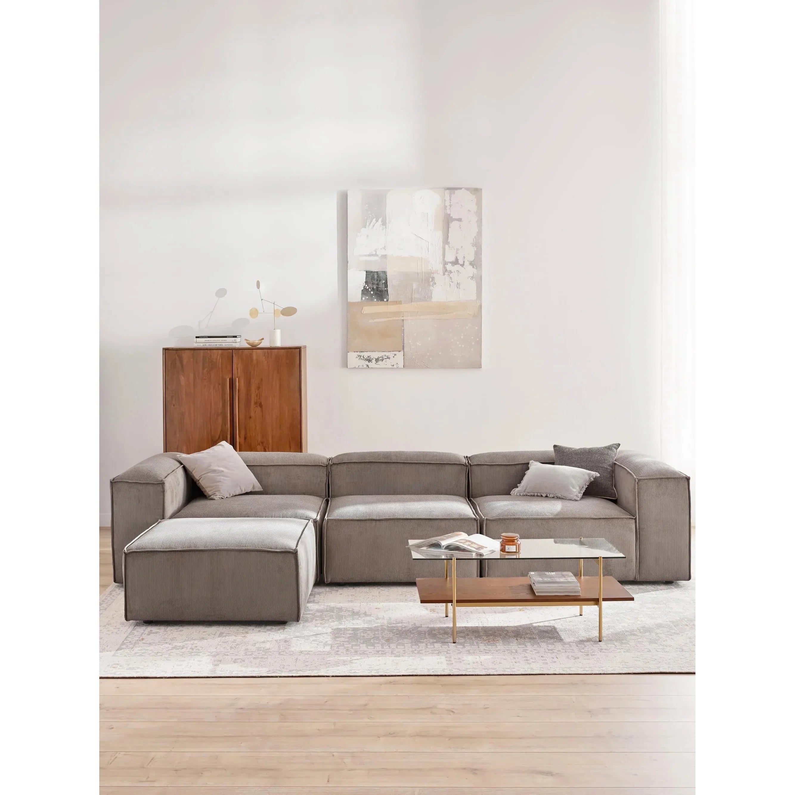 Soft Modüler Köşe Kanepe – Fitilli Kadife, 3-4 Kişilik