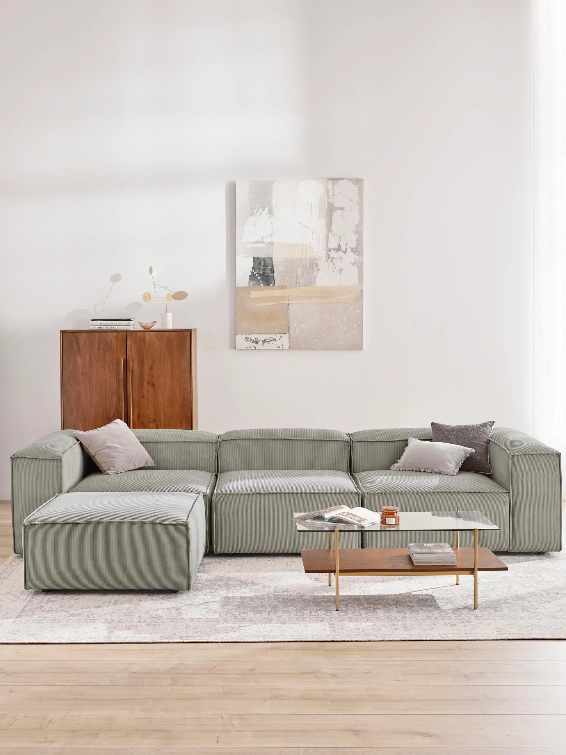 Soft Modüler Köşe Kanepe – Fitilli Kadife, 3-4 Kişilik