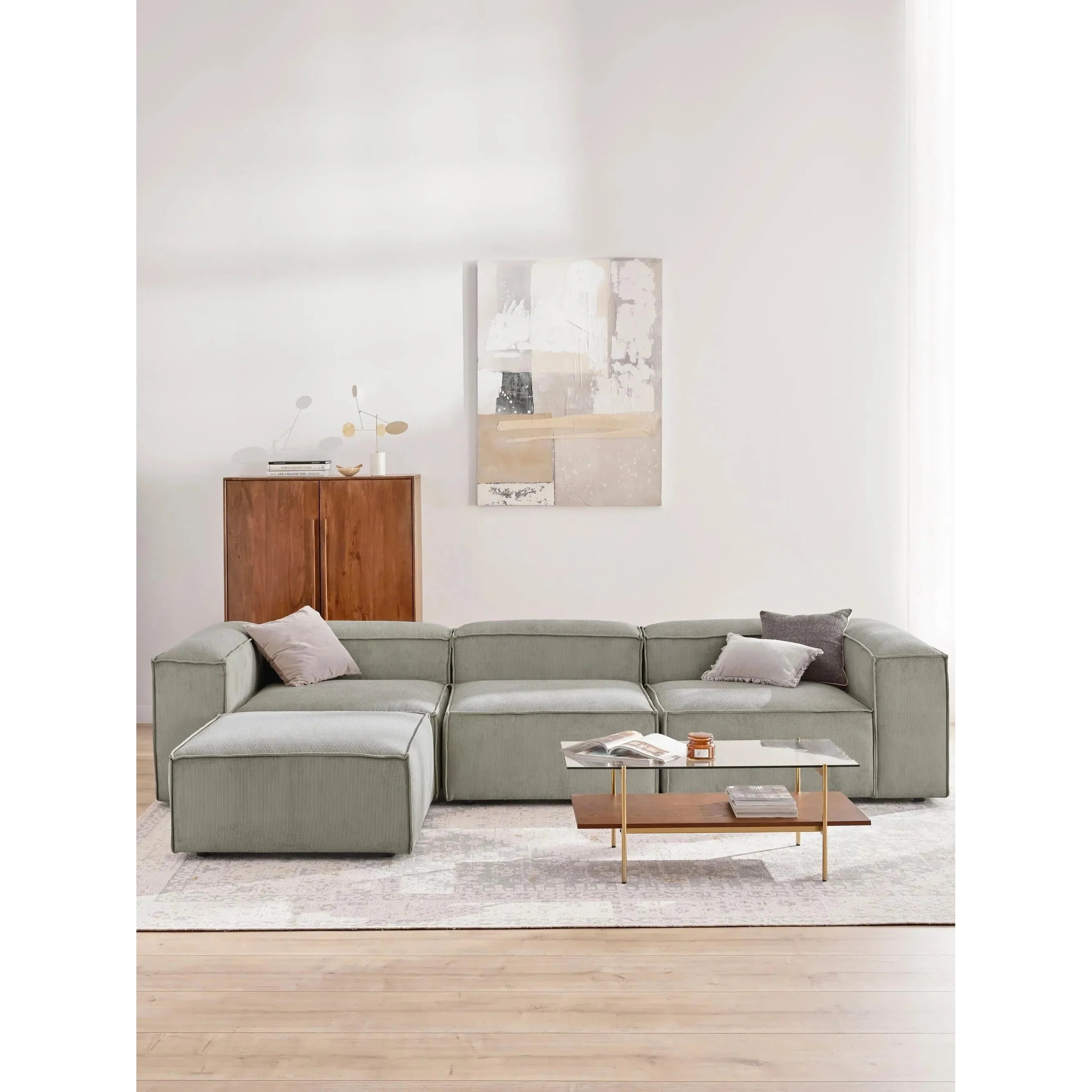 Soft Modüler Köşe Kanepe – Fitilli Kadife, 3-4 Kişilik