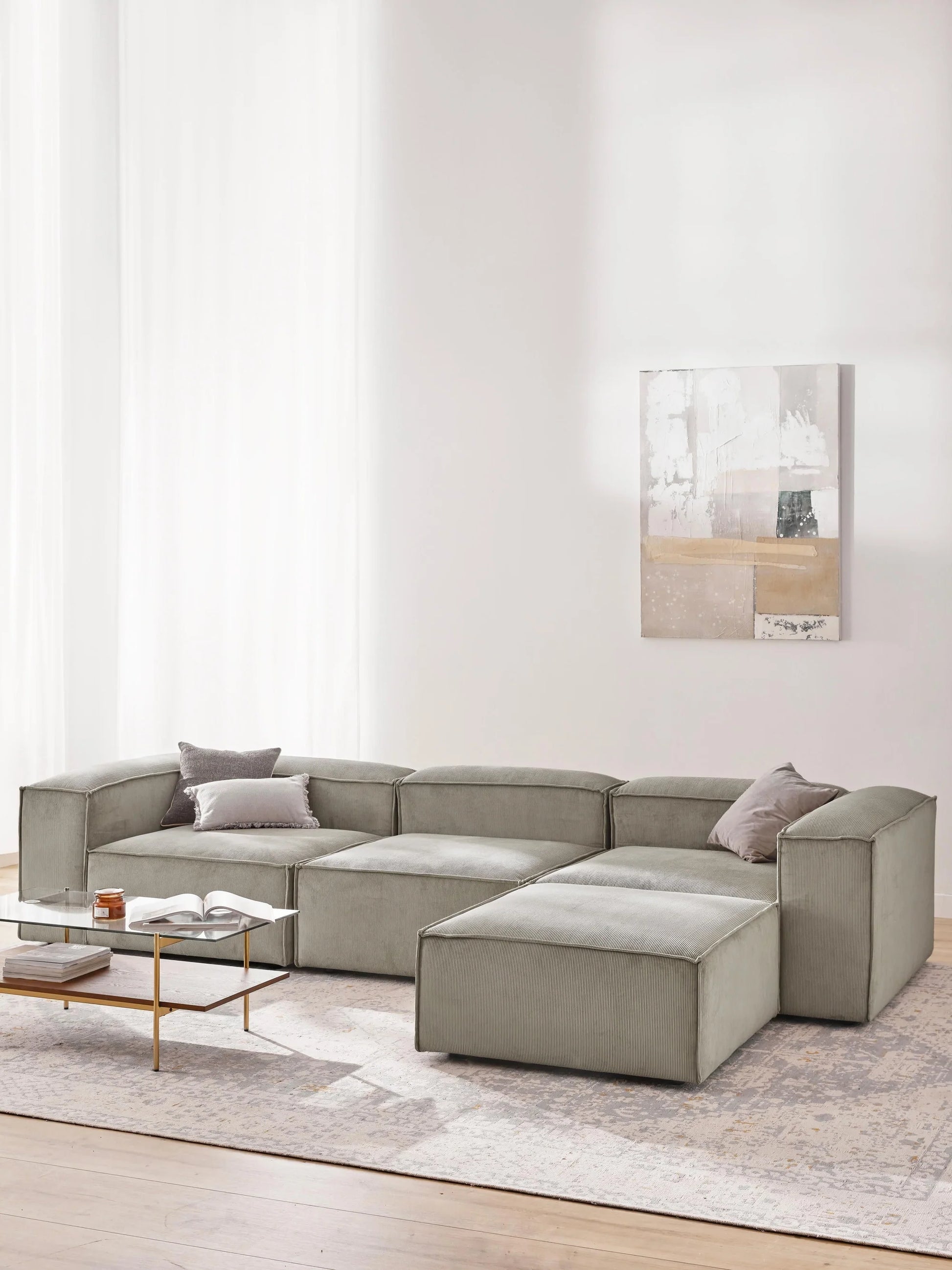 Soft Modüler Köşe Kanepe – Fitilli Kadife, 3-4 Kişilik