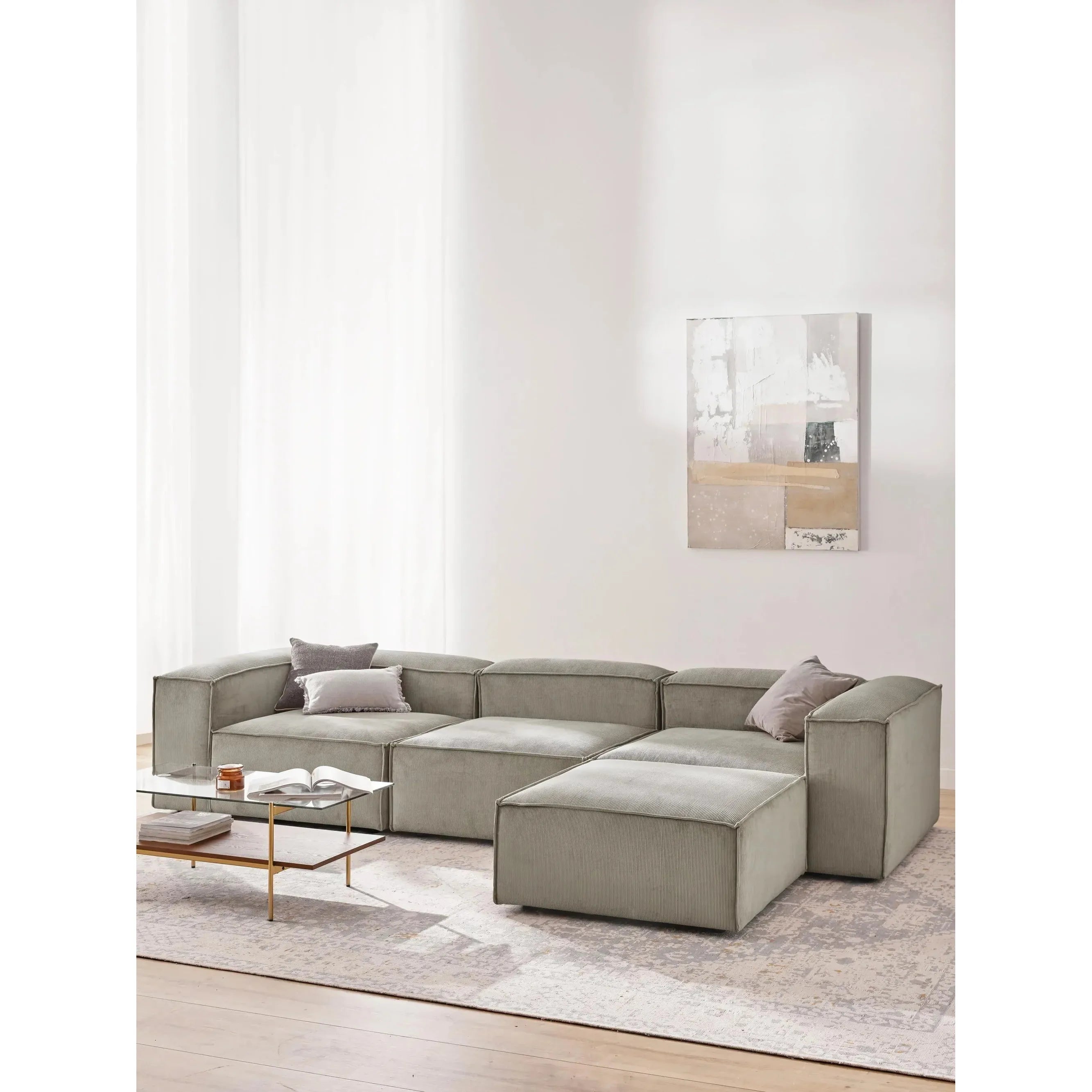 Soft Modüler Köşe Kanepe – Fitilli Kadife, 3-4 Kişilik