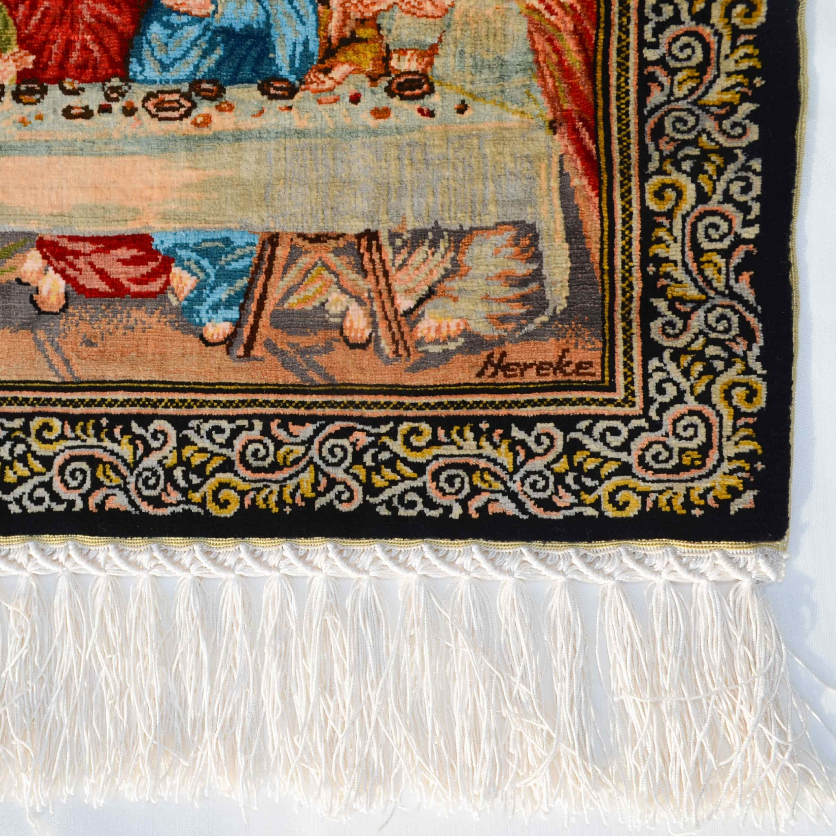 Son Akşam Yemeği Desenli Saf İpek El Dokuma Duvar Halısı (36x60 Cm)