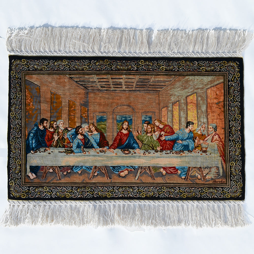 Son Akşam Yemeği Desenli Saf İpek El Dokuma Duvar Halısı (36x60 Cm)
