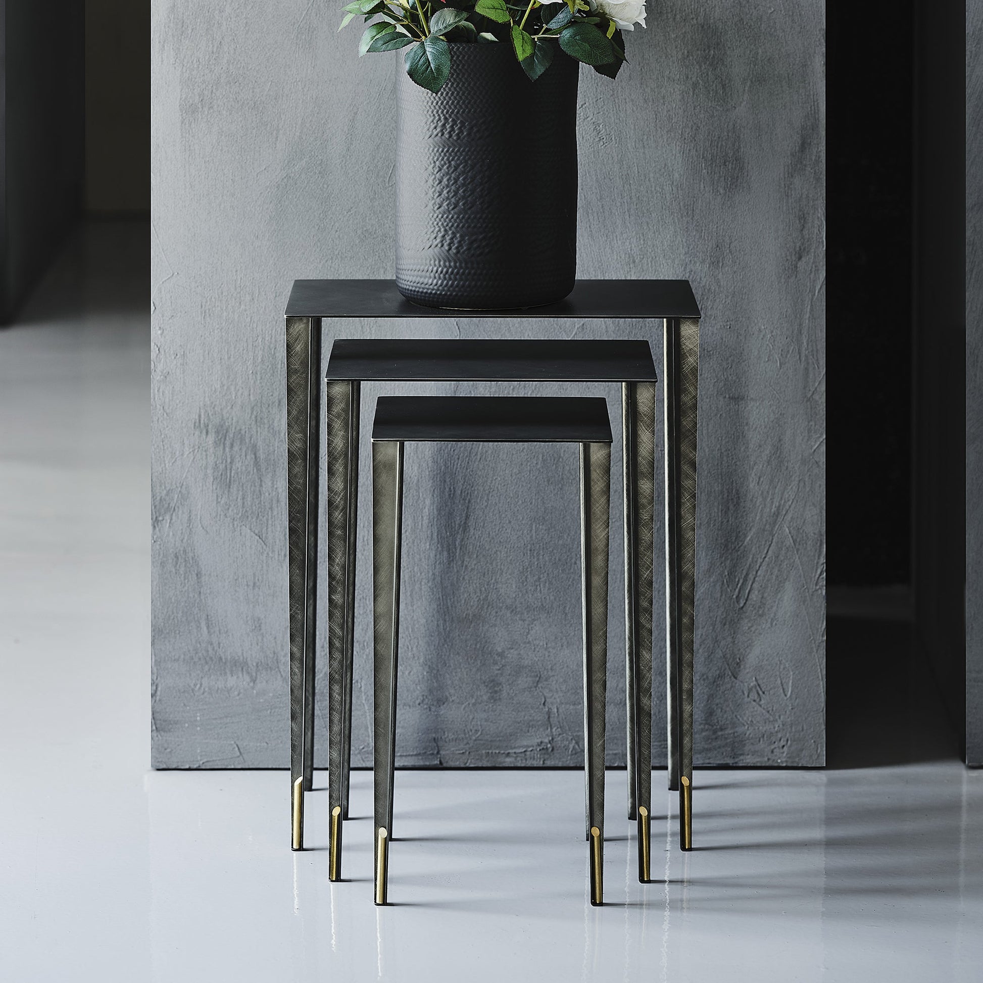 Spillo 3'lü Gri Fırça Darbeli Sehpa Seti-Sehpa-Cattelan Italia-NowShopFun