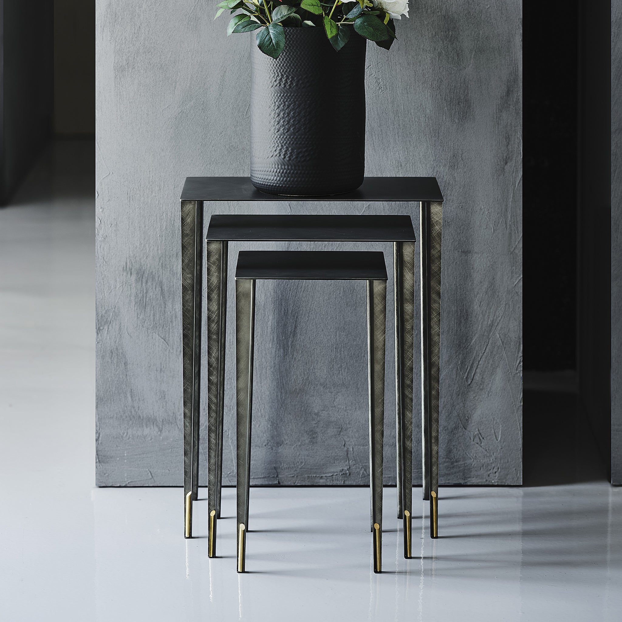 Spillo 3'lü Gri Fırça Darbeli Sehpa Seti-Sehpa-Cattelan Italia-NowShopFun
